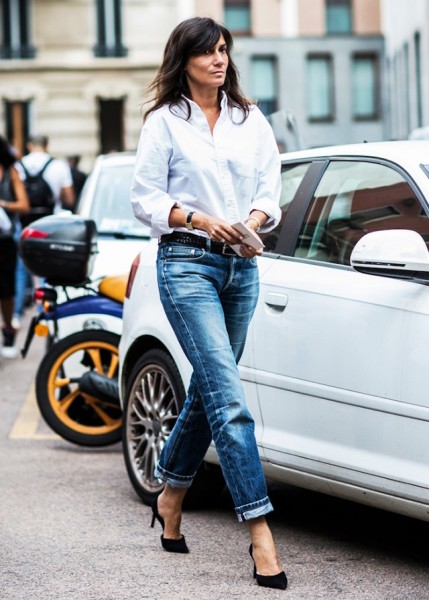 how to wear boyfriend jeans with pumps